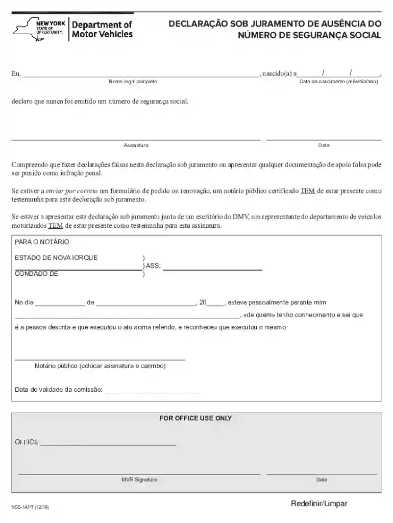 DECLARAO SOB JURAMENTO DE AUSNCIA DO NMERO DE SEGURANA SOCIAL Para as pessoas que pretendam apresent Preview on Page 1