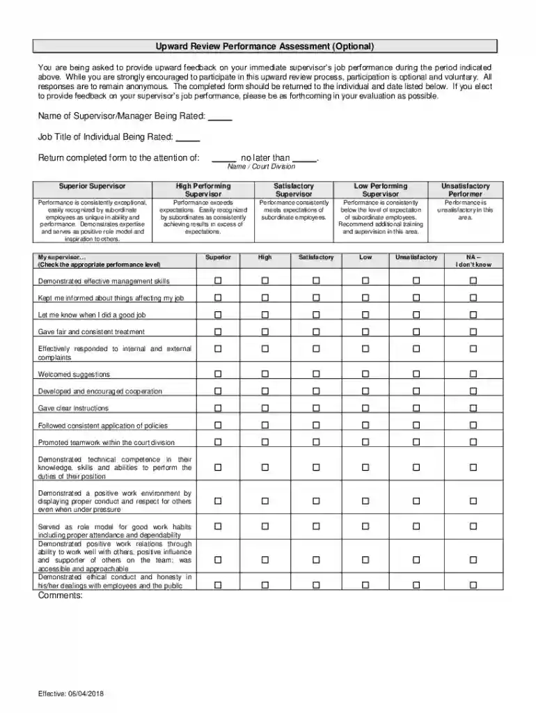You are being asked to provide upward feedback on your immediate supervisors job performance during Preview on Page 1