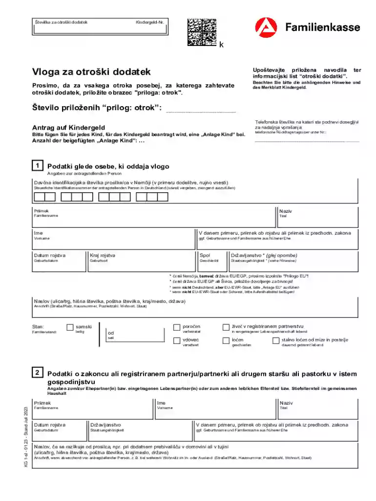 Anlage EU zum Antrag auf deutsches Kindergeld Preview on Page 1