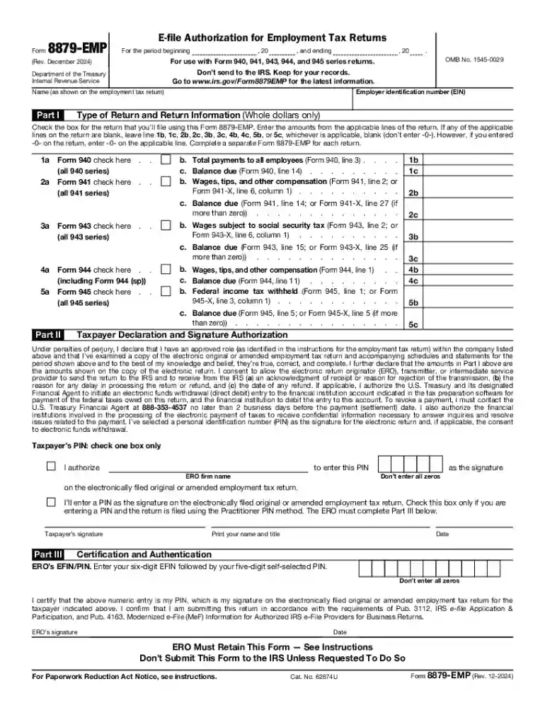 Form 8879-EMP (Rev December 2024) Preview on Page 1