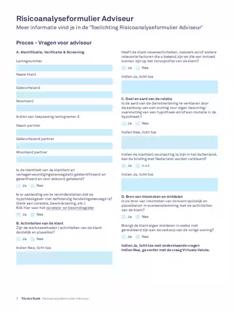 Risicoanalyseformulier Adviseur Preview on Page 1
