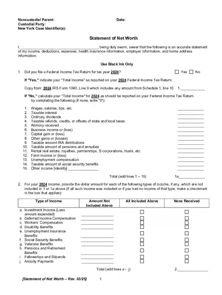 Statement of Net Worth Statement of Net Worth Preview on Page 1