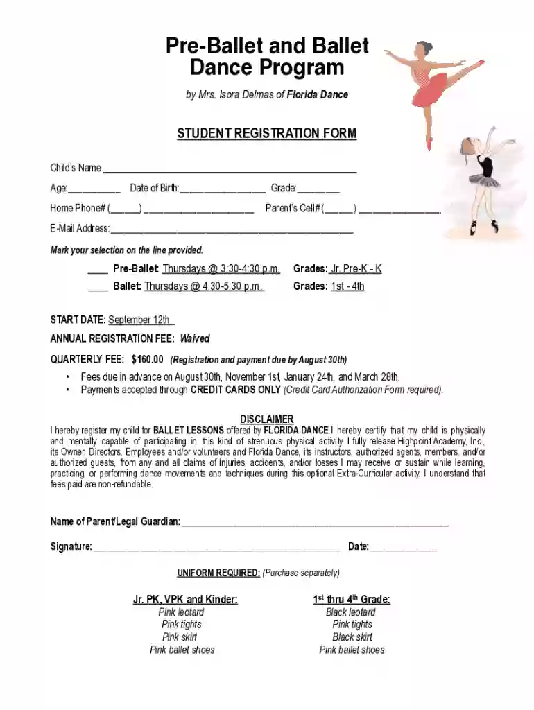 Dance Registration From - Fill Online, Printable, Fillable, Preview on Page 1