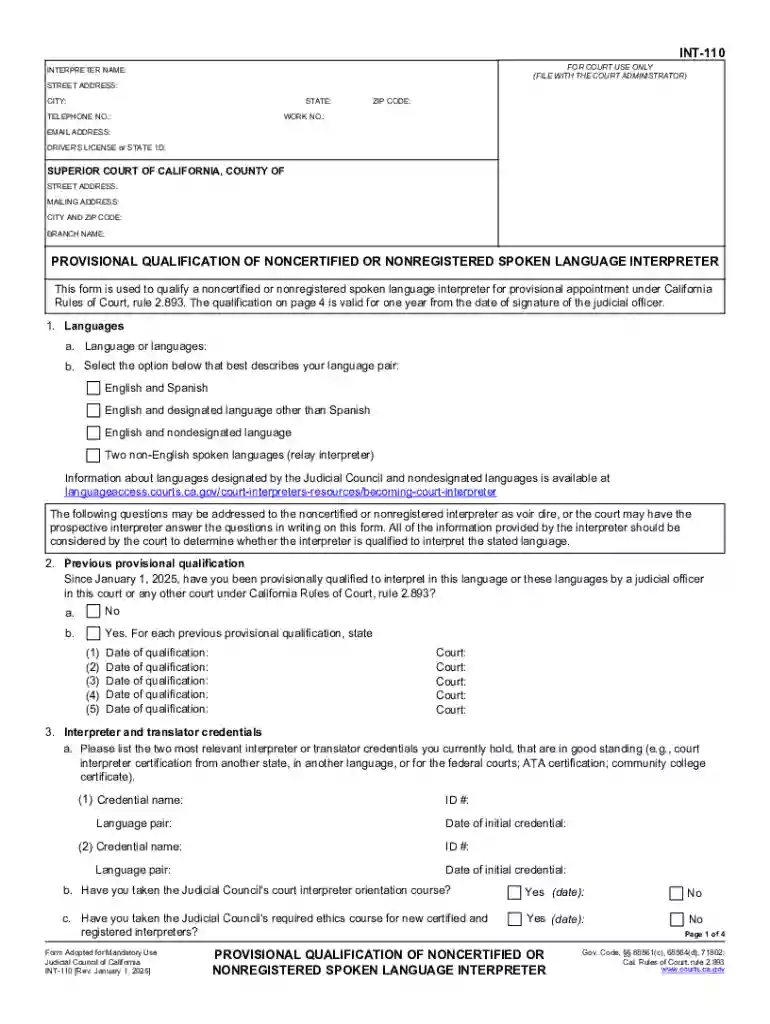 INT-110 Qualifications of a Noncertified or Nonregistered Spoken Preview on Page 1