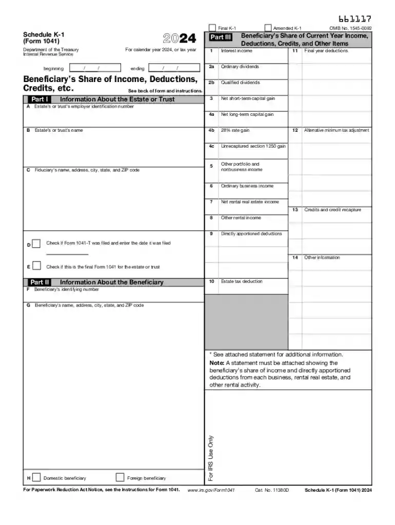 schedule k 1 form 1041 Preview on Page 1