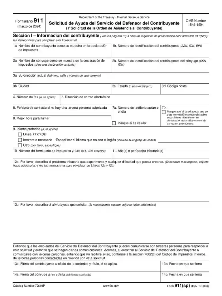 Form911 (sp) (Rev 3-2024) Request for Taxpayer Advocate Service Assistance (And Application for Taxp Preview on Page 1