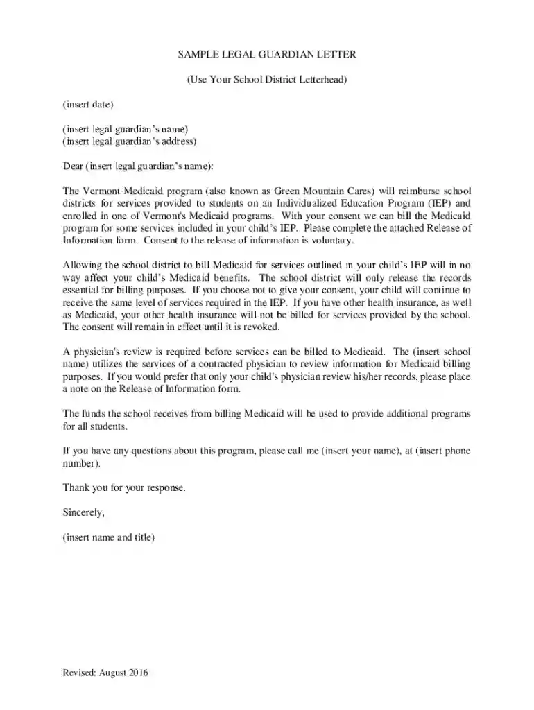 Sample Guardian Letter for MedicaidAgency of Education Preview on Page 1