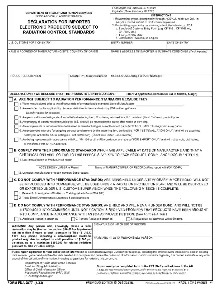 fda 2877 form Preview on Page 1