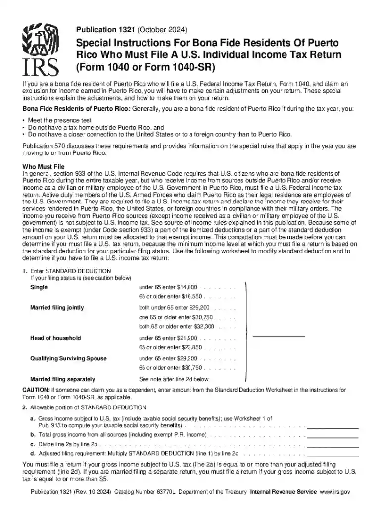 Publication 1321 (Rev 10-2024) Special Instructions For Bona Fide Residents Of Puerto Rico Who Must Preview on Page 1