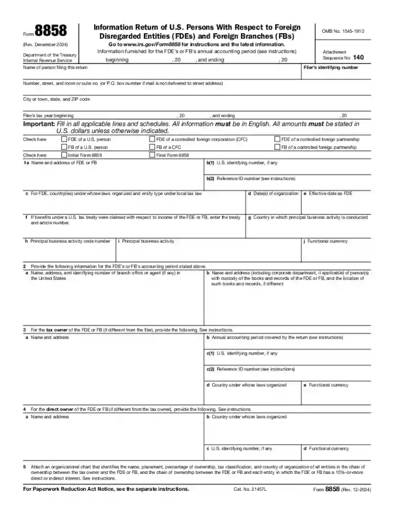form 8858 Preview on Page 1