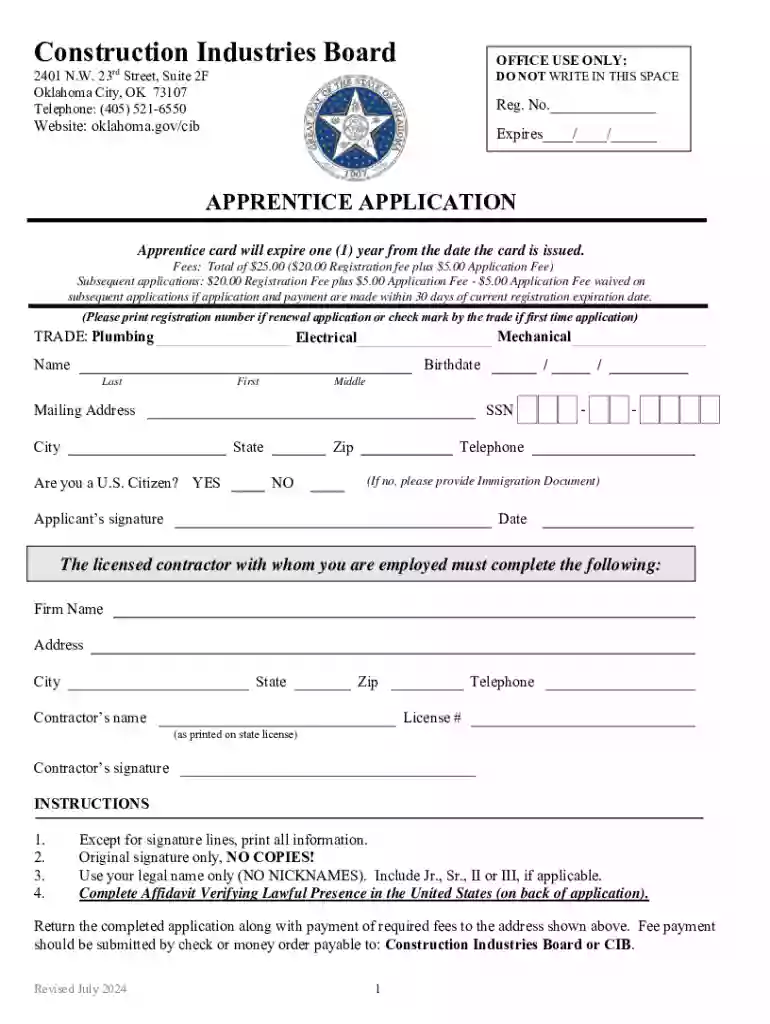 Apprentice Application Preview on Page 1