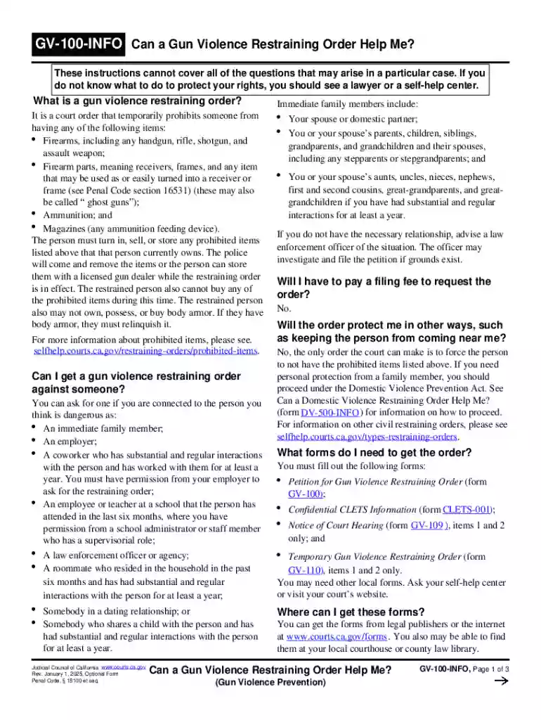 California Gun Violence Restraining Order Guide Preview on Page 1