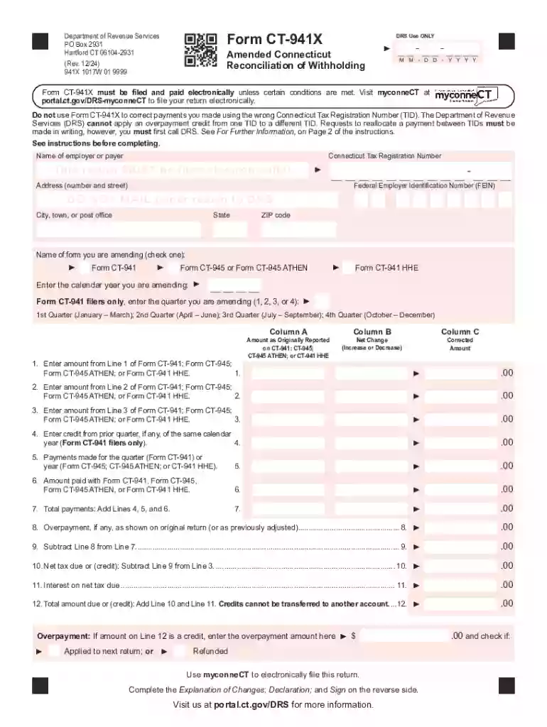 2023 Form CT DRS CT-941X Fill Online, Printable, Fillable Preview on Page 1