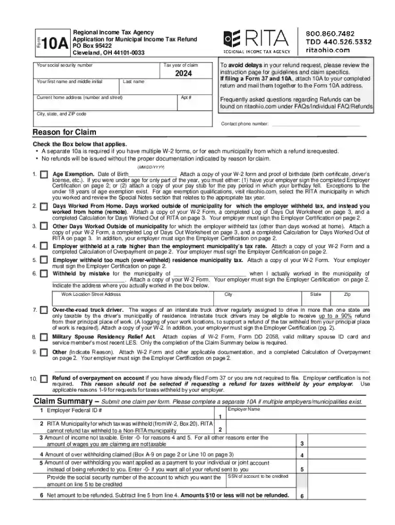 APPLICATION FOR REFUND - Cleveland Preview on Page 1