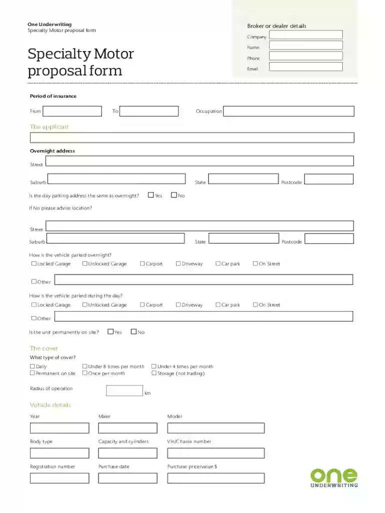 Specialty Motor Proposal Form Preview on Page 1