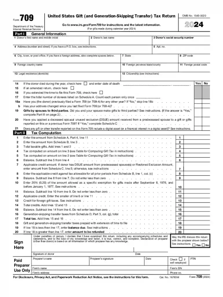 form 709 Preview on Page 1