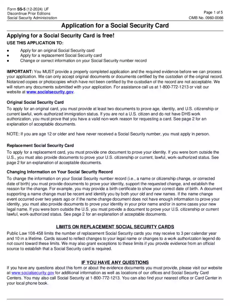 Form SS-5 (12-2024) UF Preview on Page 1