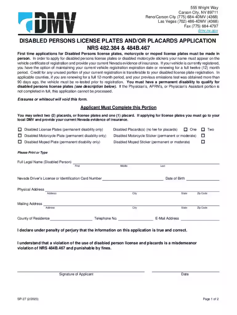 nevada dmv handicap form Preview on Page 1
