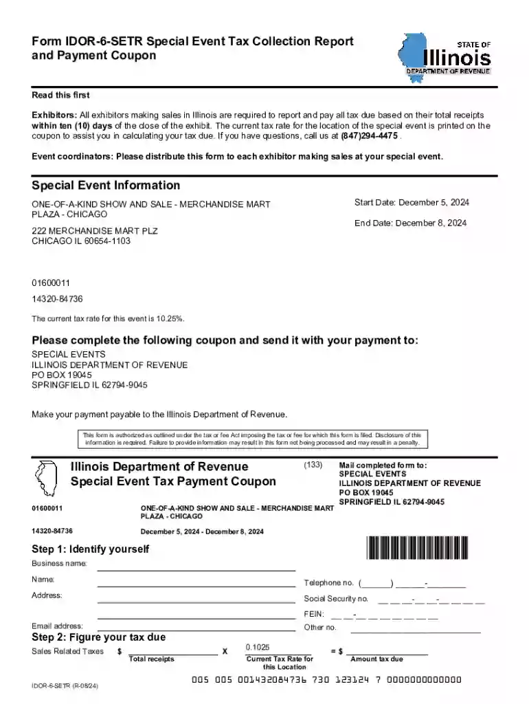 Form IDOR-6-SETR Special Event Tax Collection Report and Preview on Page 1