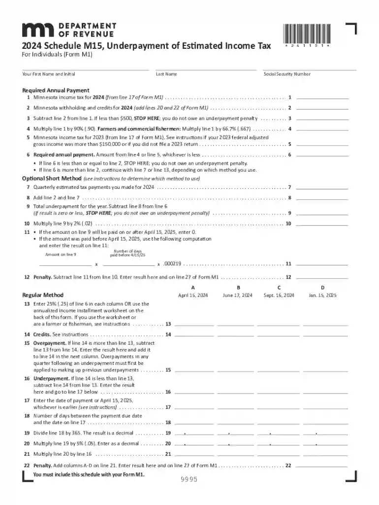 2024 M15, Underpayment of Estimated Income Tax for Individuals 2024 M15, Underpayment of Estimated I Preview on Page 1