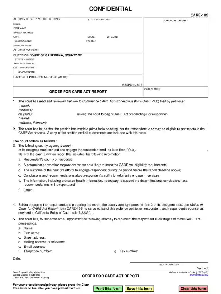 CARE ACT PROCEEDINGS FOR (name): Preview on Page 1