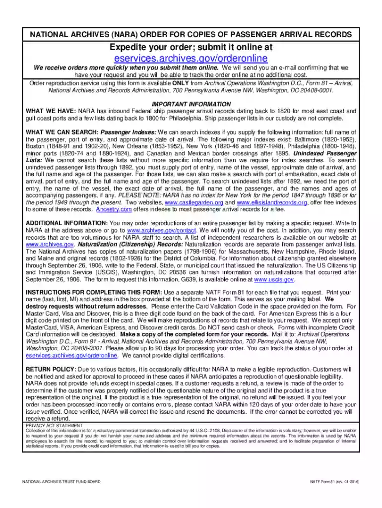 , Form 81 Arrival, Preview on Page 1