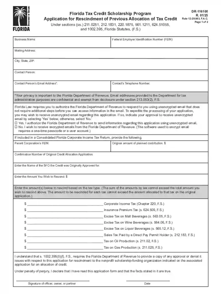 Florida Tax Credit Scholarship Program DR-116100 Preview on Page 1