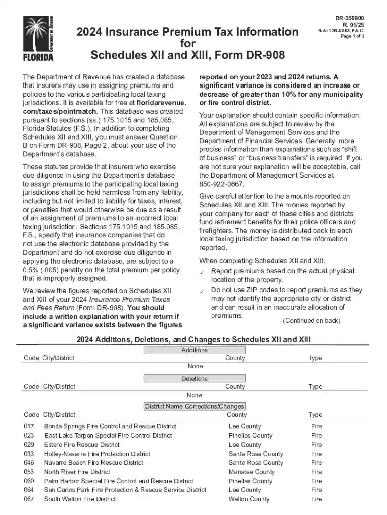 Florida Insurance Premium Tax Information Preview on Page 1