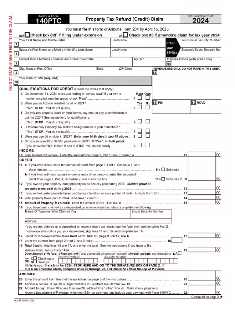 Arizona Form 140PTC Preview on Page 1