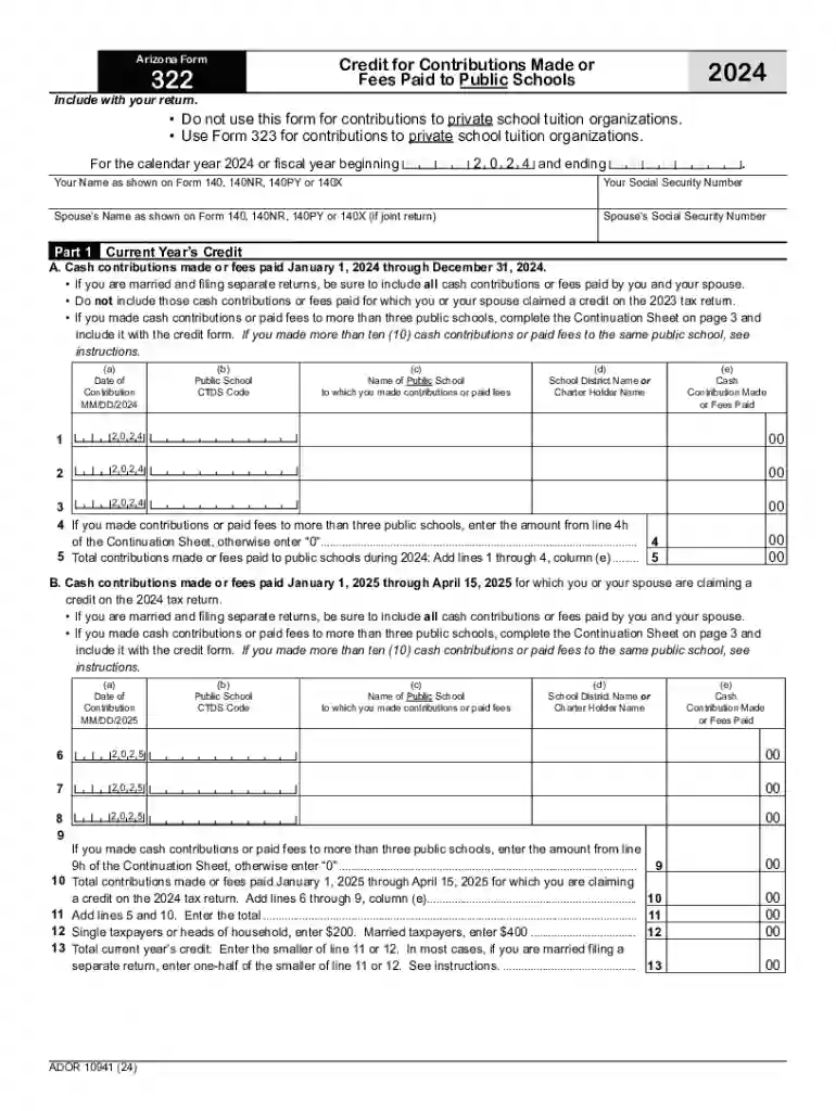 Arizona Form 322 Preview on Page 1