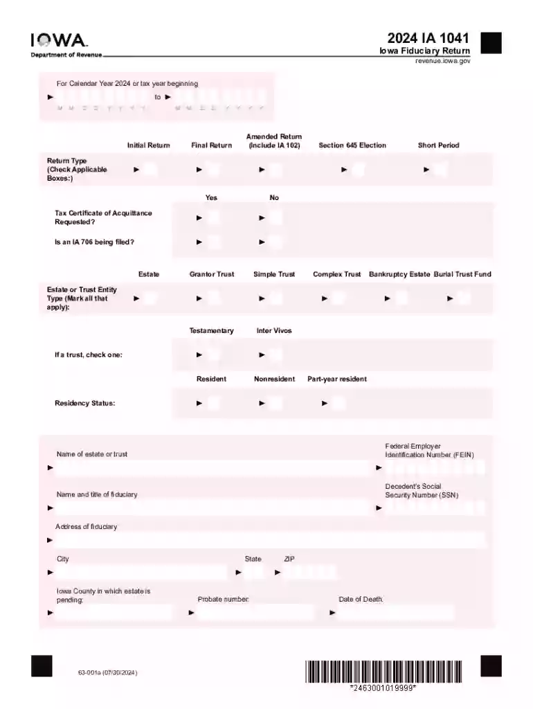 2024 Iowa Fiduciary Return Preview on Page 1