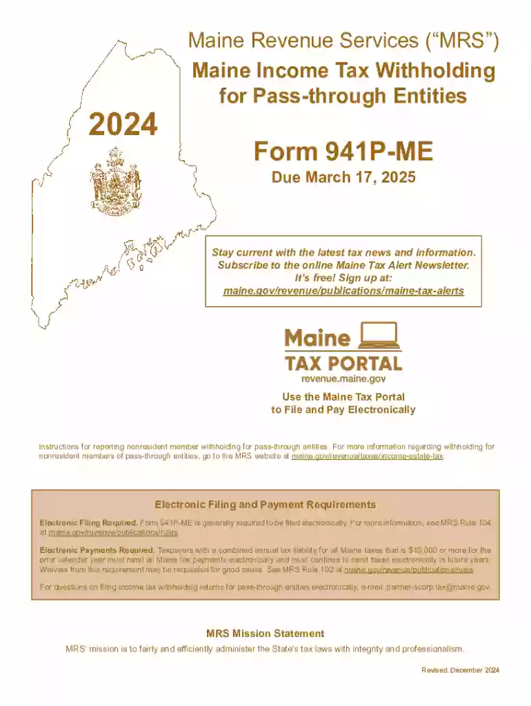Maine Pass-through Entity Withholding Form 941P-ME Preview on Page 1