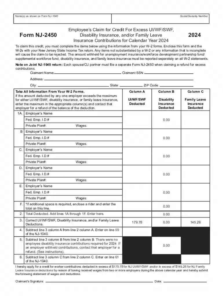 2024 NJ-1040 Resident Income Tax Return Preview on Page 1