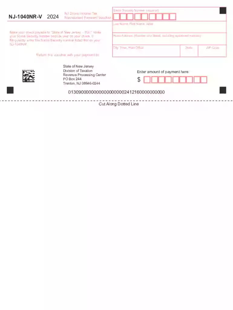 2024 NJ-1040NR-V Nonresident Payment Voucher Preview on Page 1