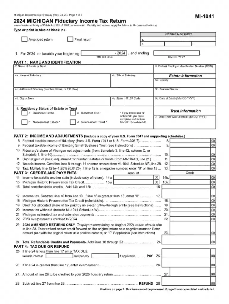 form mi 1041 Preview on Page 1