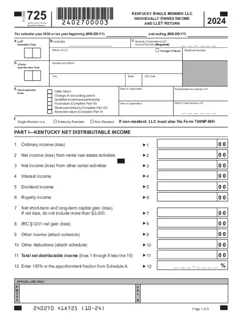 ky form 725 Preview on Page 1