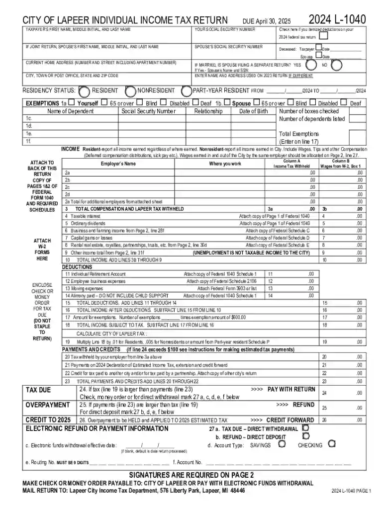 individual income tax return form Preview on Page 1