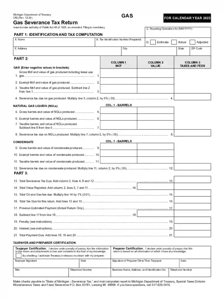 382, Gas Severance Tax Return Preview on Page 1
