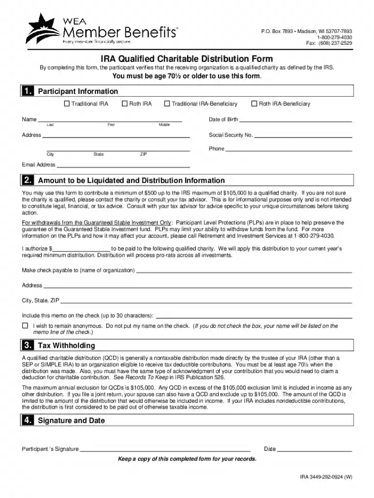 IRA Qualified Charitable Distribution Form Preview on Page 1