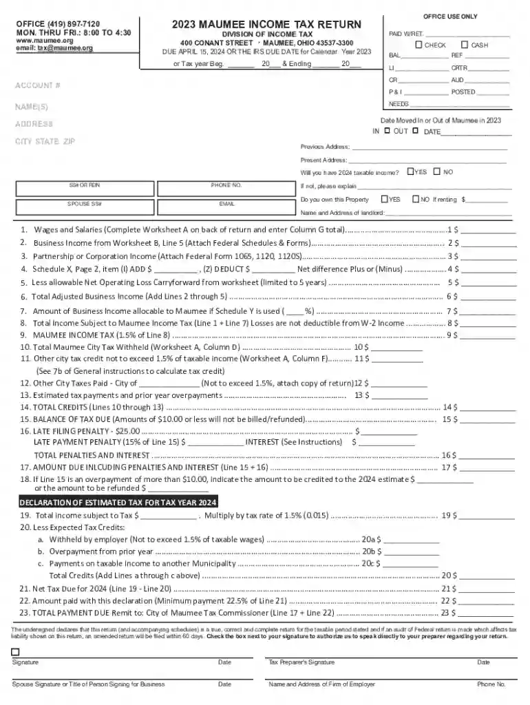 Maumee JEDZ Tax Return 2018 Preview on Page 1