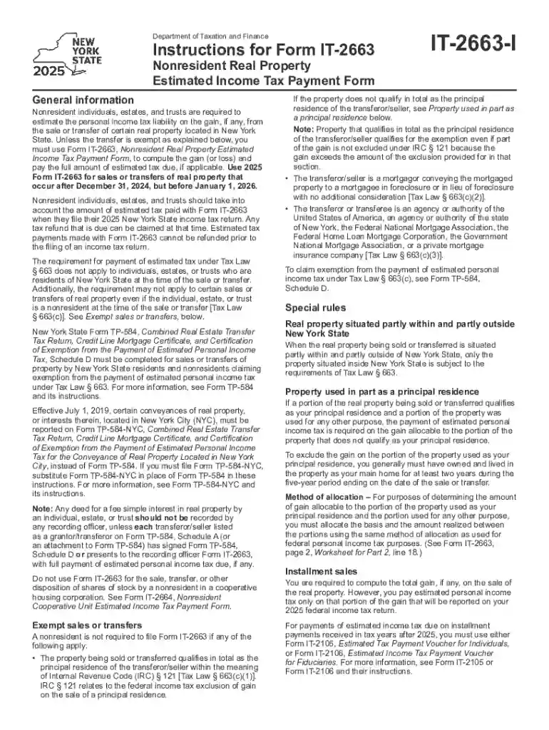Instructions for Form IT-2663 Nonresident Real Property Estimated Income Tax Payment Form:Tax Year 2 Preview on Page 1