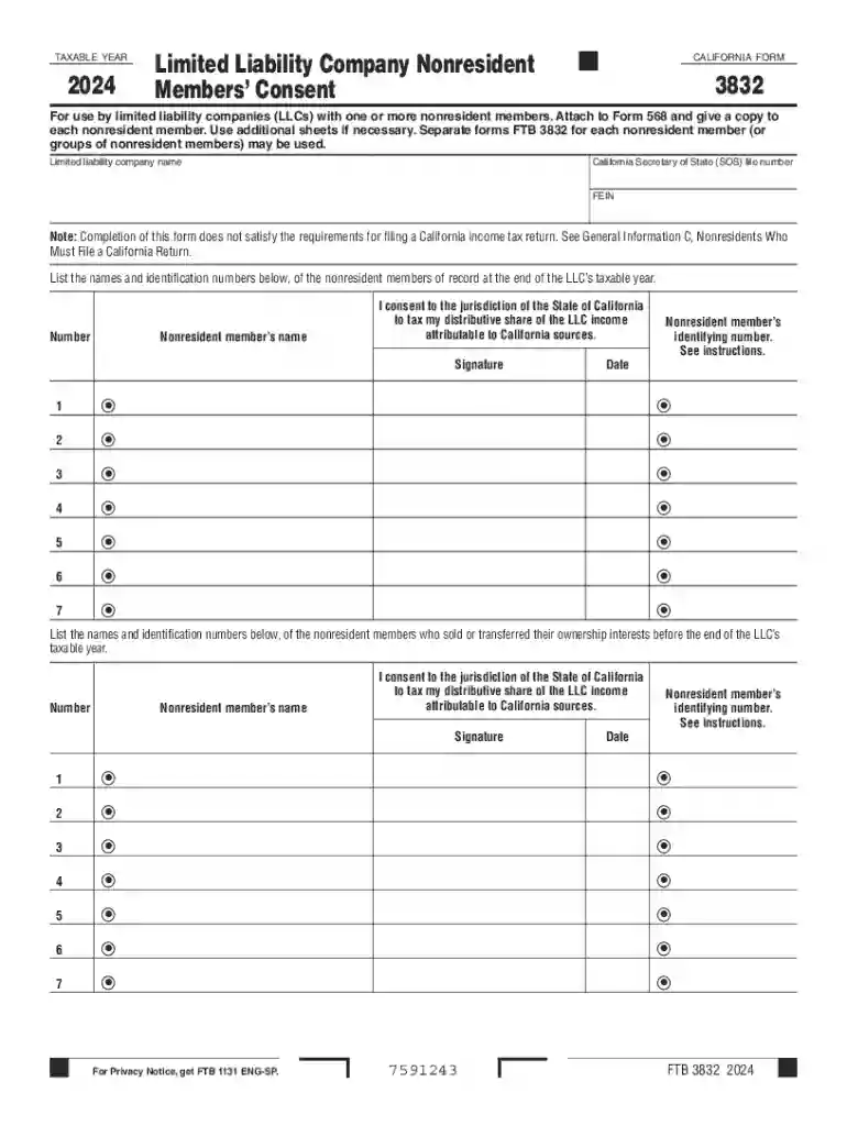 2024 Form 3832 Limited Liability Company Nonresident Members Consent Preview on Page 1