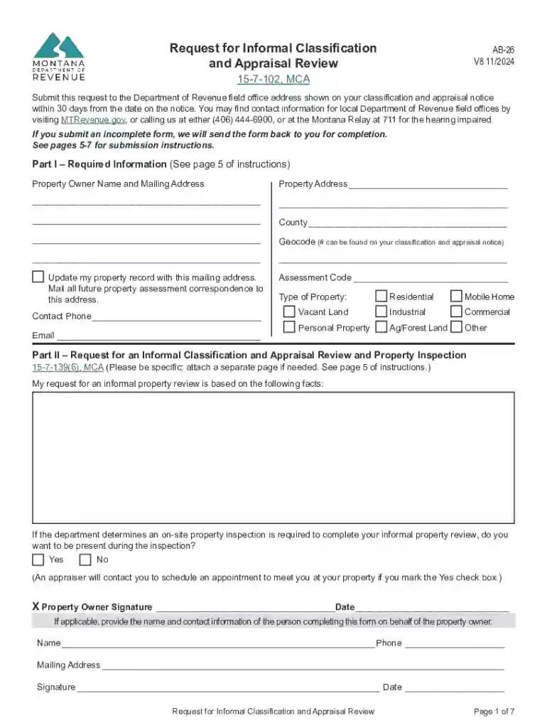 Request for Informal Classification and Appraisal Review Preview on Page 1