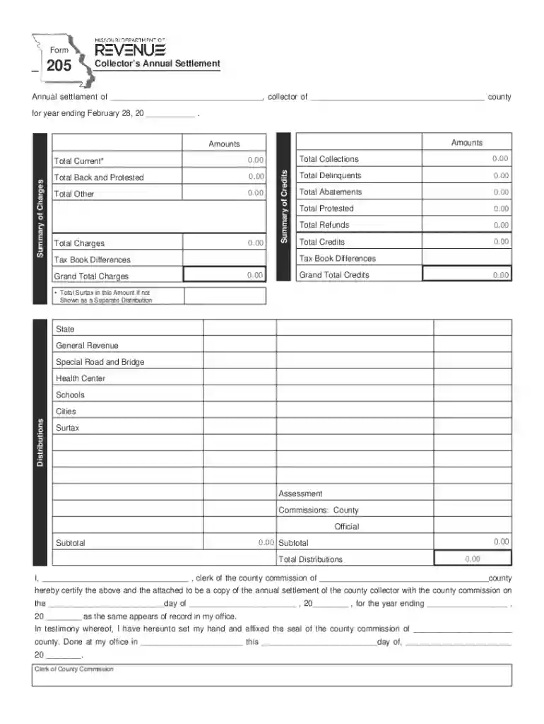 Form 205 - Collector s Annual Settlement Preview on Page 1