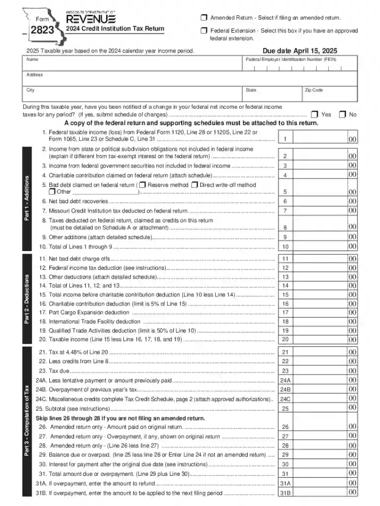 Form 2823 - 2024 Credit Institution Tax Return Preview on Page 1