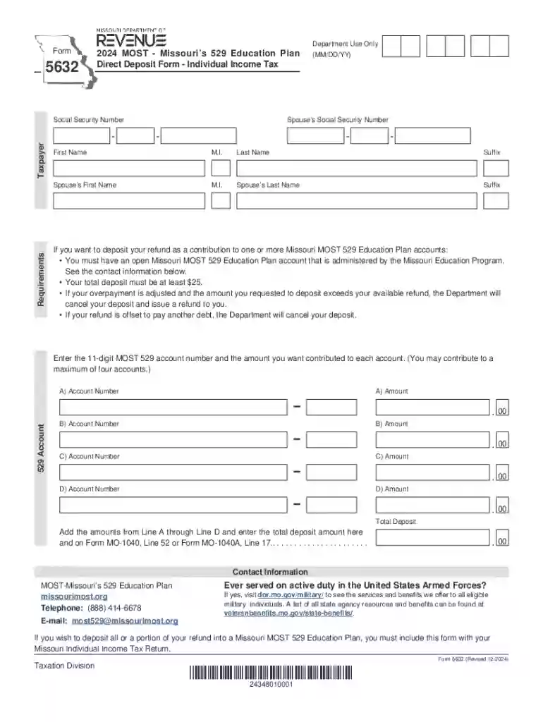 5632 2022 MOST - Missouri's 529 Education Plan Direct Deposit Form Individual Income Tax Preview on Page 1