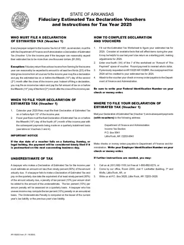 Arkansas Fiduciary Estimated Tax Declaration Preview on Page 1