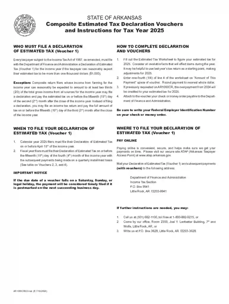 Arkansas Composite Estimated Tax Declaration Vouchers 2025 Preview on Page 1
