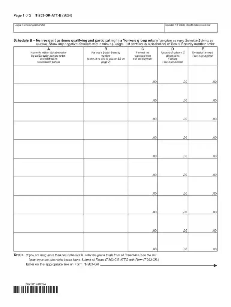 Form IT-203-GR-ATT-A Schedule A - New York State Group Preview on Page 1