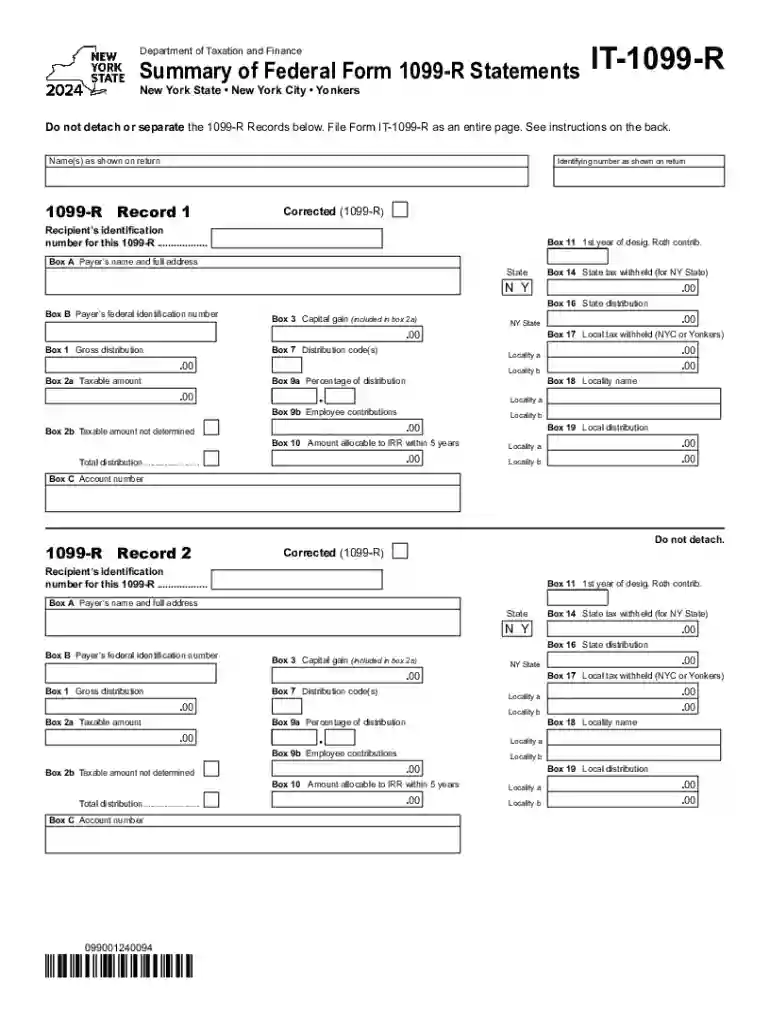Form IT-1099-R Summary of Federal Form 1099-R Statements Tax Year 2024 Preview on Page 1